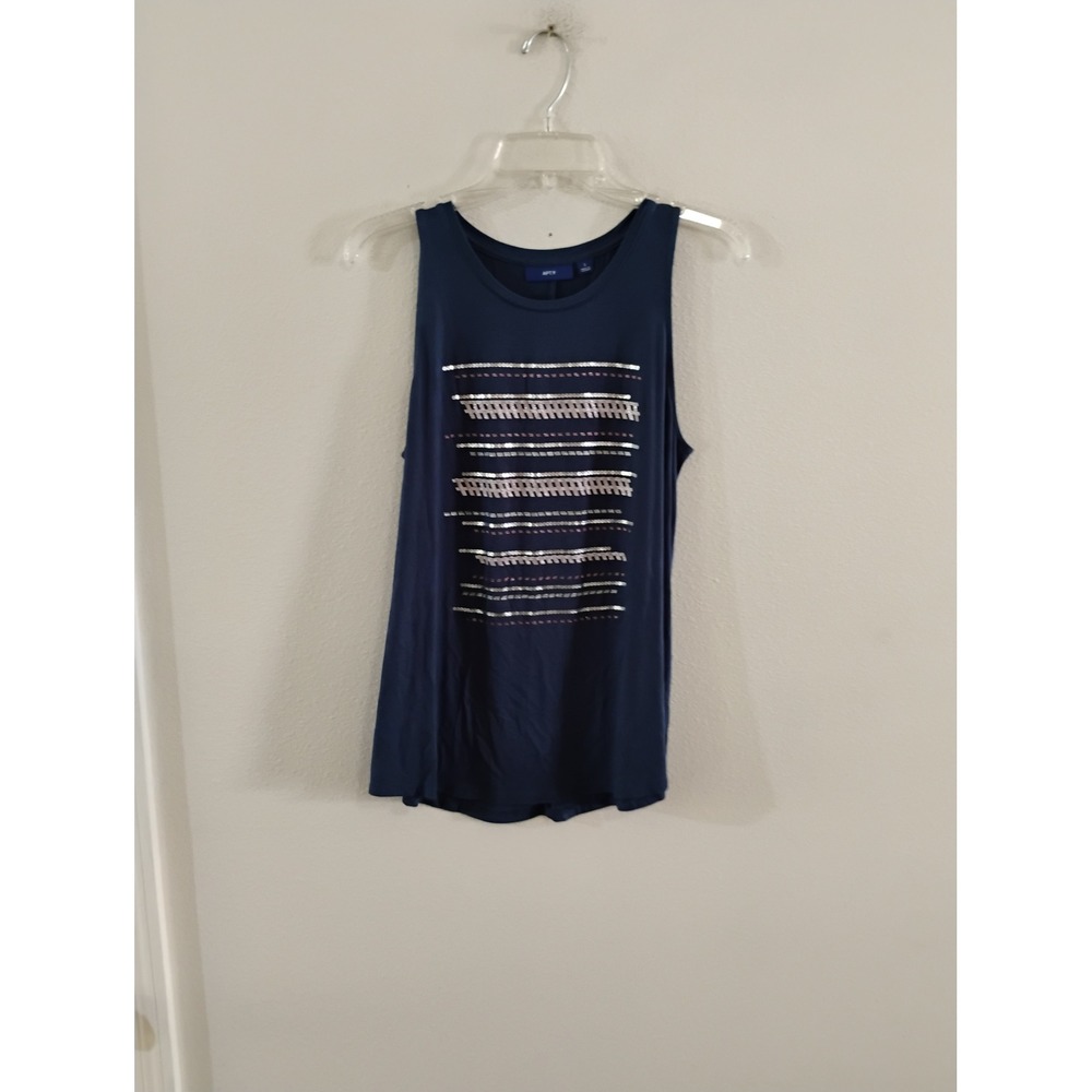 Apt. 9 Womens Navy Blue Sequin Embellished Sleeveless Tank Top Size Small